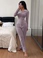 New Knitted Polo Collar Long-sleeved Casual Trousers Pajamas Homewear Suit