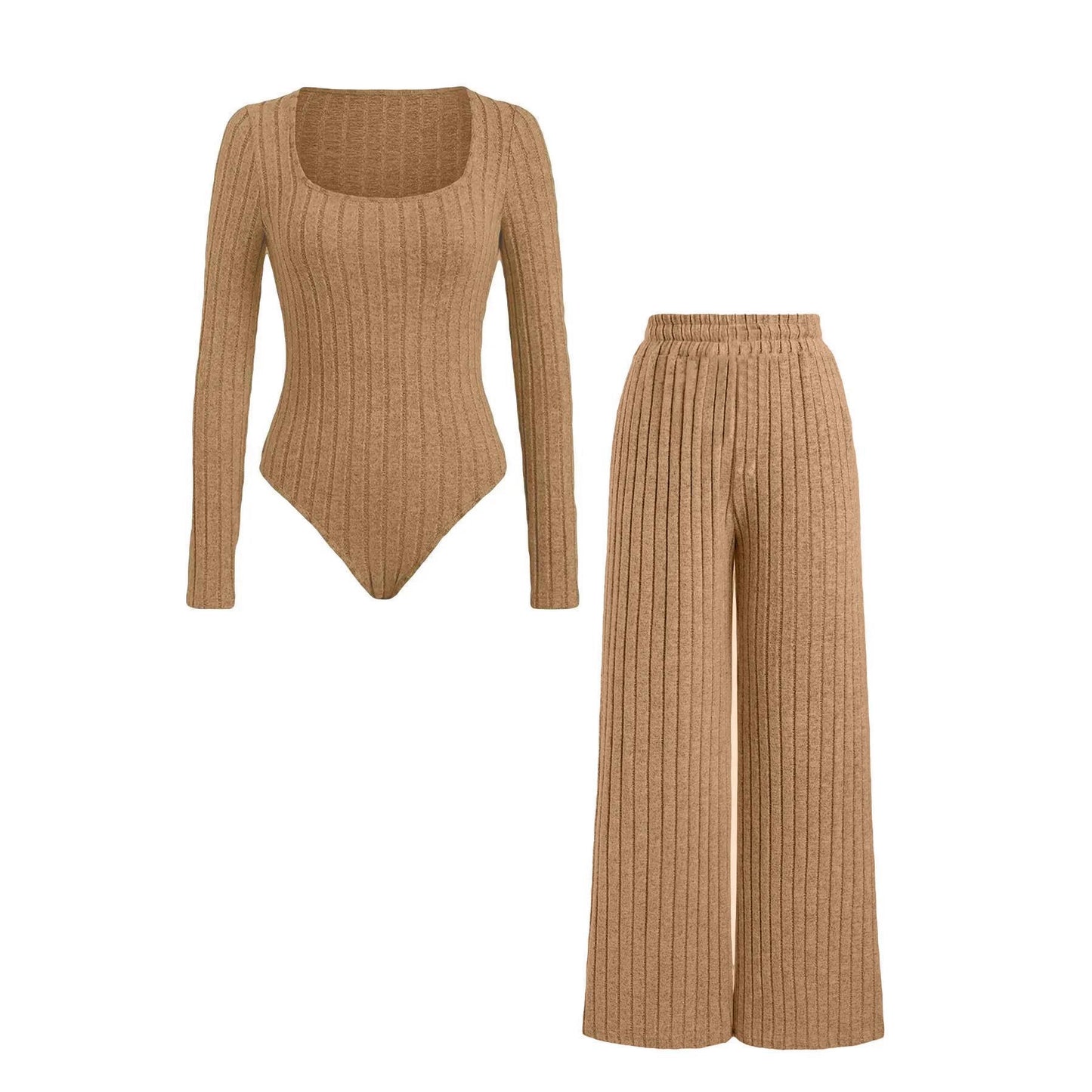 European And American Ladies Square Collar Solid Color Long Sleeve Tights