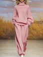 Knitted Loose Fitting Turtleneck And Wide Leg Pants Set