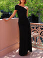 Womens Solid-Color Off-the-Shoulder Halter Backless Dress