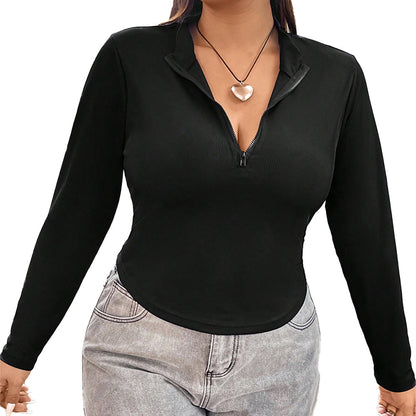 Women's Solid Color Zip-up Long Sleeve Sexy Fitted Top