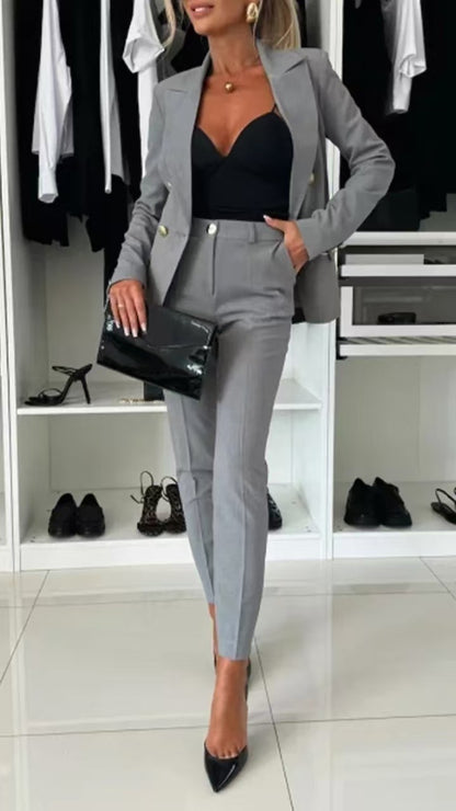 New All-matching Casual Suit Lapel Button-down Jacket And Slim-fit Trousers For Women's Office Business Set Clothing