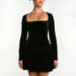 Women's High-grade Velvet Slim Fit Long-sleeved Ruffled Dress