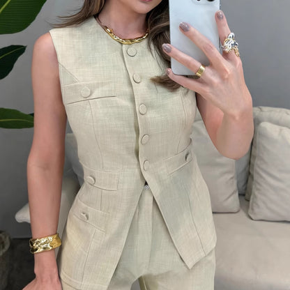 Fashionable Party Womens Sleeveless Tank Top And Pants Suit