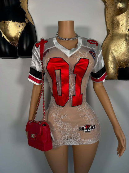 Women's Fashionable And Sexy Lace Embroidered Letter Short-Sleeve Dress