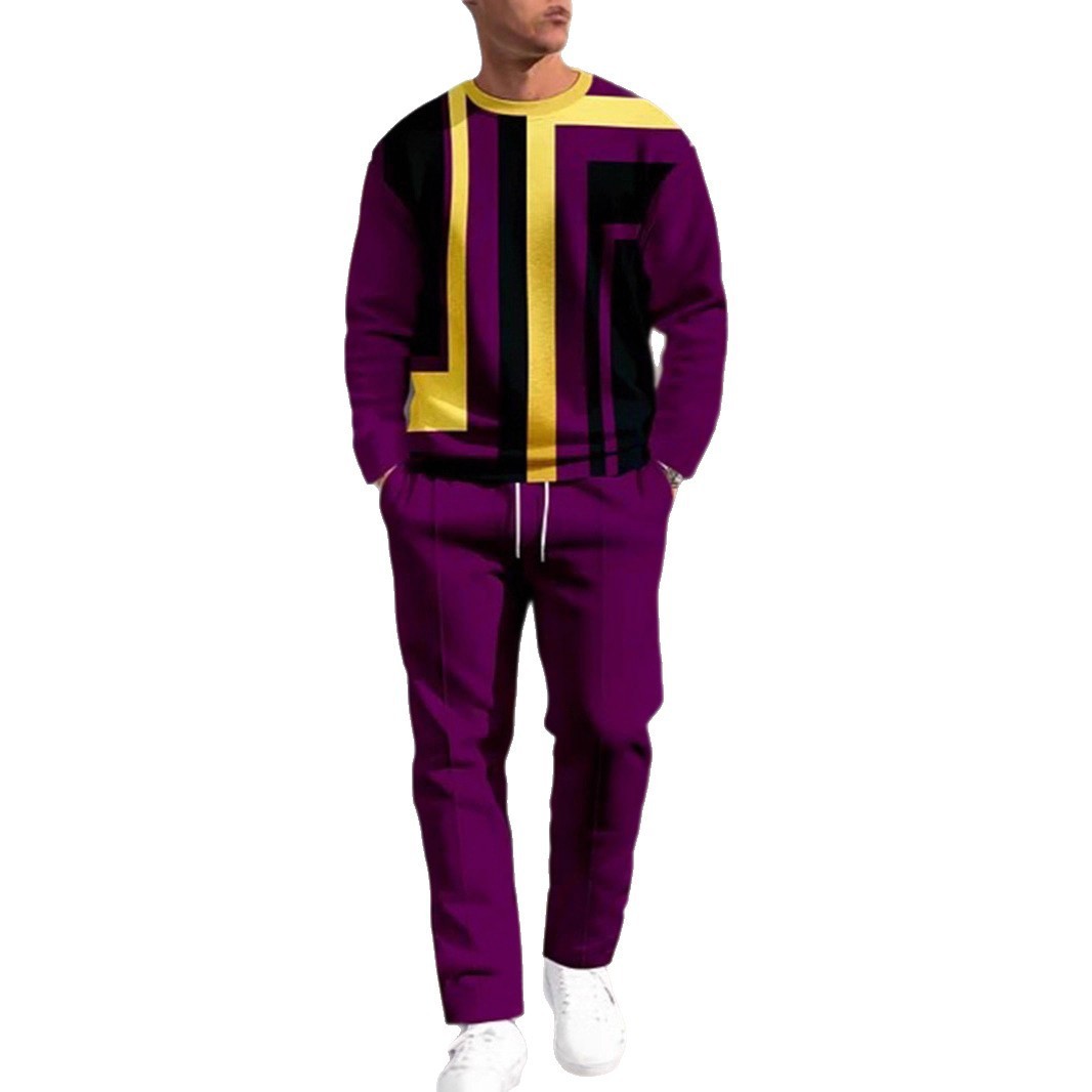 Autumn Casual Fashion Men's 3D Digital Print Round Neck Loose Sweatshirt And Sweatpants Set