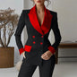 Women's Classic Notch Lapel Blazer, Double-Breasted Long Sleeve Jacket With Color-Block Waist Definition