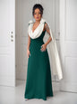 A High-end And Elegant V-neck Sleeveless Dress With Contrasting Colors