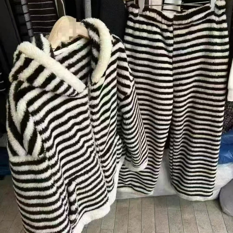Striped Hooded Pajama Set Homewear For Women