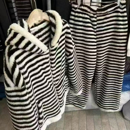 Striped Hooded Pajama Set Homewear For Women