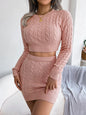 Casual Cable Knit Cropped Sweater Bodycon Dress Set
