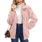 Women's Zipped Stand Collar Loose Jacquard Square Plaid Plush Coat