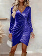 Fashionable V-neck Sequin Velvet Bodycon Dress