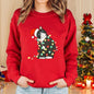 Lady Christmas Cat Round Neck Sweater Long Sleeve