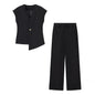 European And American Women's Clothing Button Top Wide Leg Pants Suit