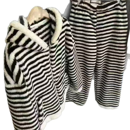 Striped Hooded Pajama Set Homewear For Women