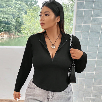 Women's Solid Color Zip-up Long Sleeve Sexy Fitted Top