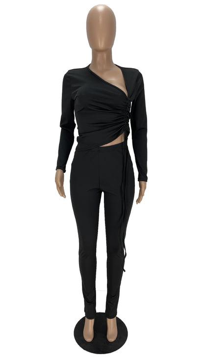 Women's Clothing Fashion Irregular Collar Drawstring Two-piece Suit