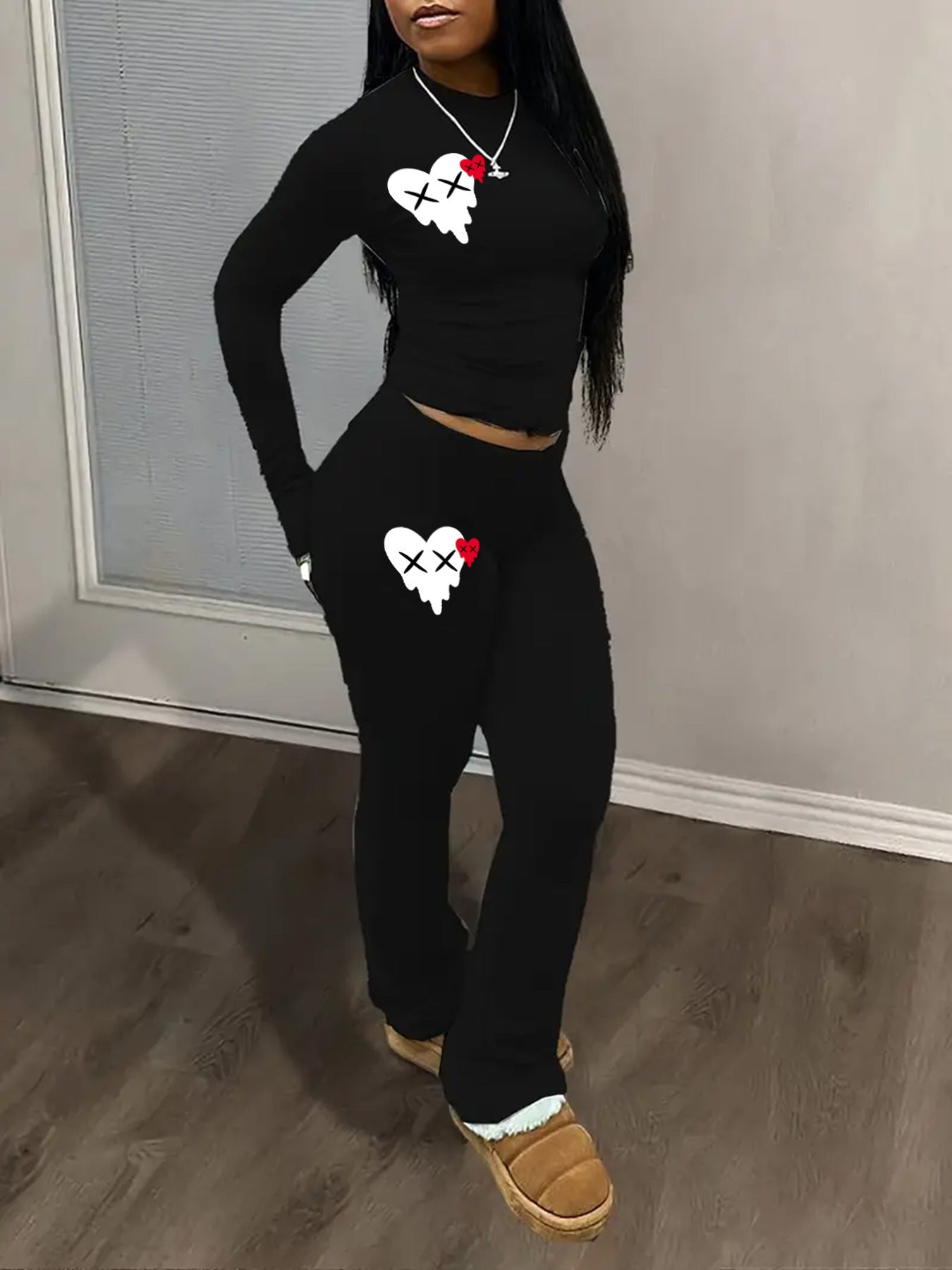 Women's Fashion Personality Heart Printing Suit