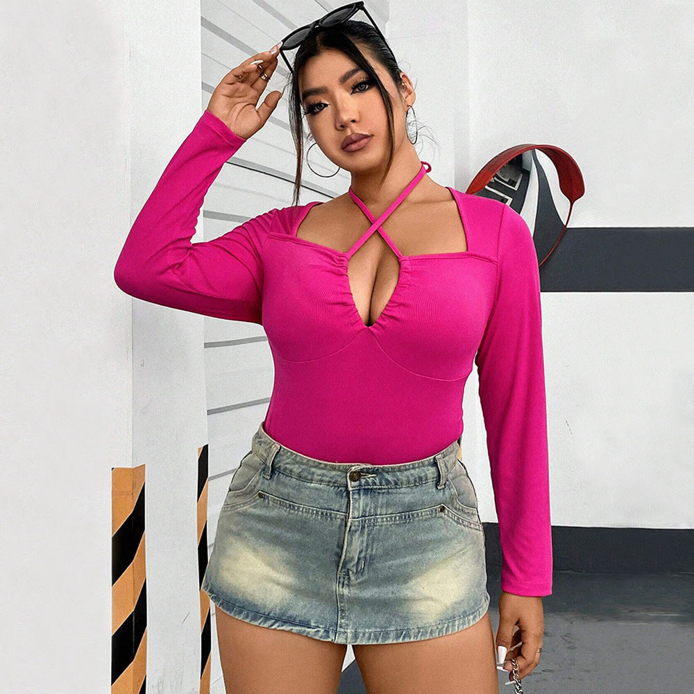 Women's Sexy Hollow-out Halter Slim-fit Long Sleeve American Top