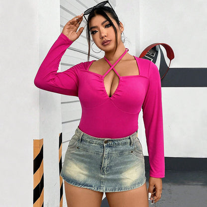 Women's Sexy Hollow-out Halter Slim-fit Long Sleeve American Top