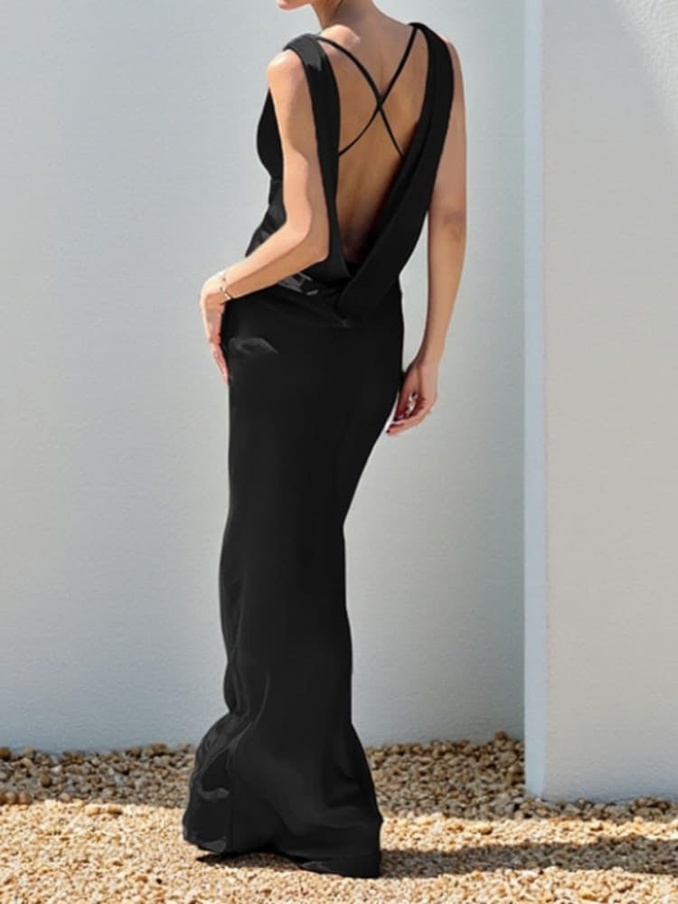 Deep Drape Neck Gown Dresses