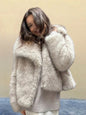 Women's Pure Color Versatile Faux Fur Collar Long Sleeve Coat Plus Size Outerwear