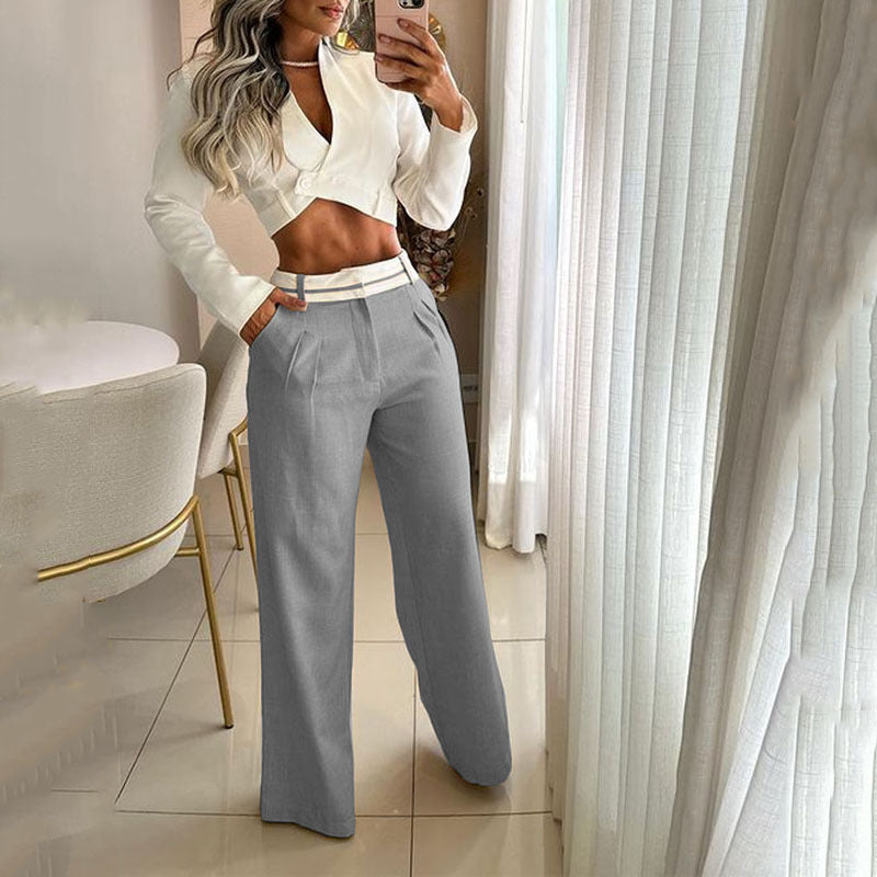 V Neck Midriff Outfit Long Sleeve High Waist Suit