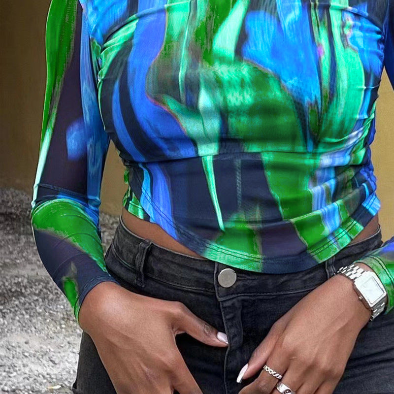 Printed Long Sleeve T-shirt And Wide-leg Pants Two-piece Set