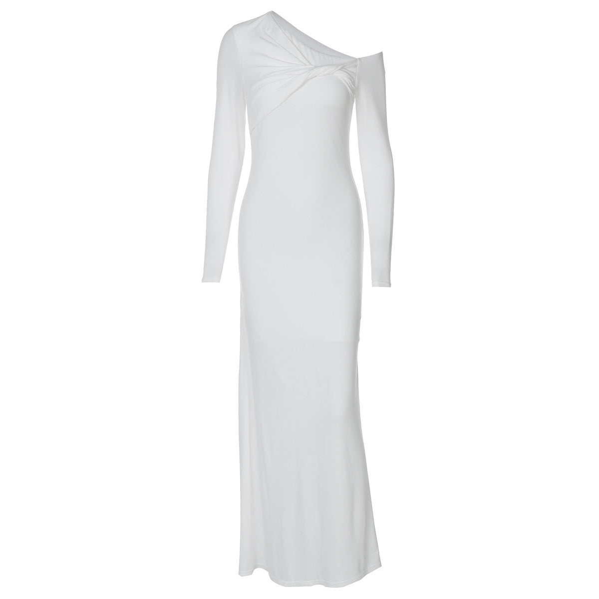 Women's Fashion Slim-fit Slant Shoulder Twist Solid Color Dress