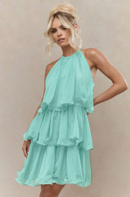 Strapless Sleeveless Sheer Dress With Ruffled Hem And Elegant Design