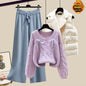 Three-piece Vest Thickened Sweater Wide-leg Pants Women's Suit