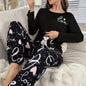 Casual Heart Leopard Print Pajamas Set Loose Long Sleeve Ladies