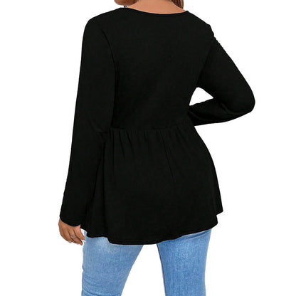 Women's Square-neck Knit Long-sleeve Loose Waist-slimming Solid-color Top