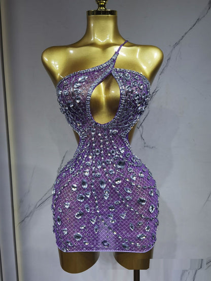 Party Bar One-shoulder Luxury Light Diamond Backless Hip Skirt