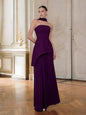 Womens Solid-Color Strapless Dress With Fluttering Ties And A Slit