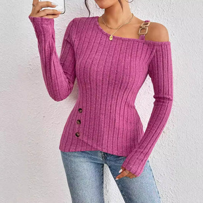 Women's Solid Color Casual Off-Shoulder Asymmetric Hem T-Shirt Top