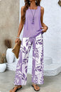 Print Suits Sleeveless Double-layer Vest And Loose Straight Pants Womens Clothing