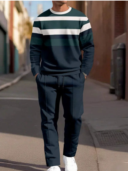 Fashion Men's Casual Sporty Round Neck Sweatshirt And Pants Two-piece Set