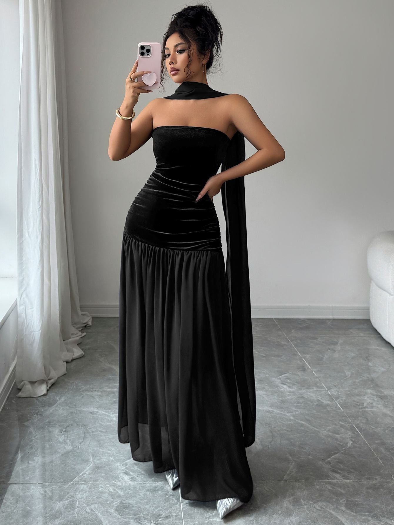 Elegant Strapless Patchwork Dress For Women