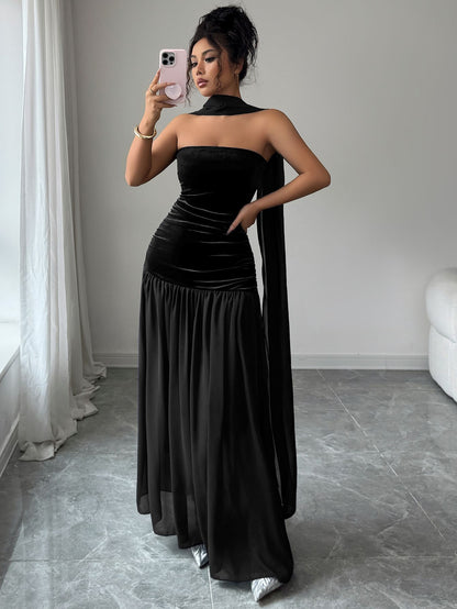 Elegant Strapless Patchwork Dress For Women