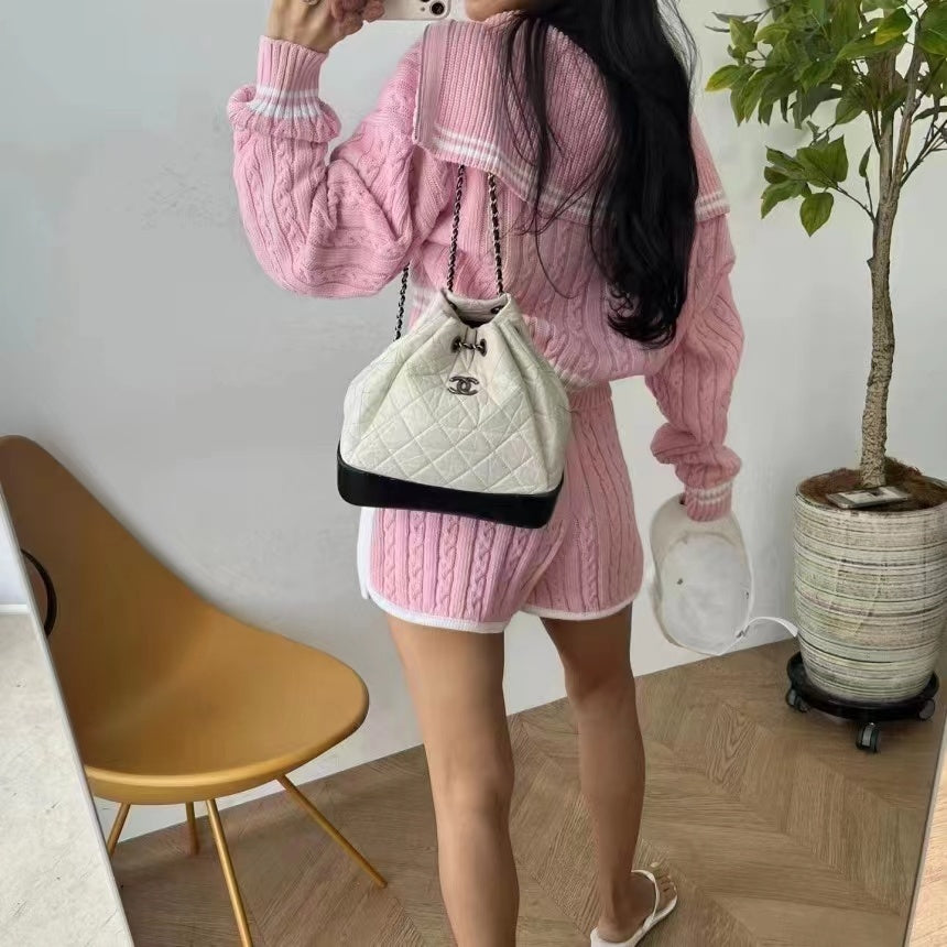 Fashion Cable-knit Sweater Shorts Suit