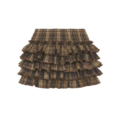 College Style Plaid Pleated Slim-fit All-match Tutu