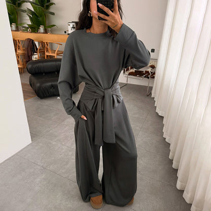 Stylish And Comfortable Waist-tied Ribbon Pants Casual Suit