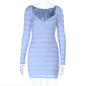 Retro Gentle Elegant V-neck Textured Diamond Collar Long Sleeve Dress