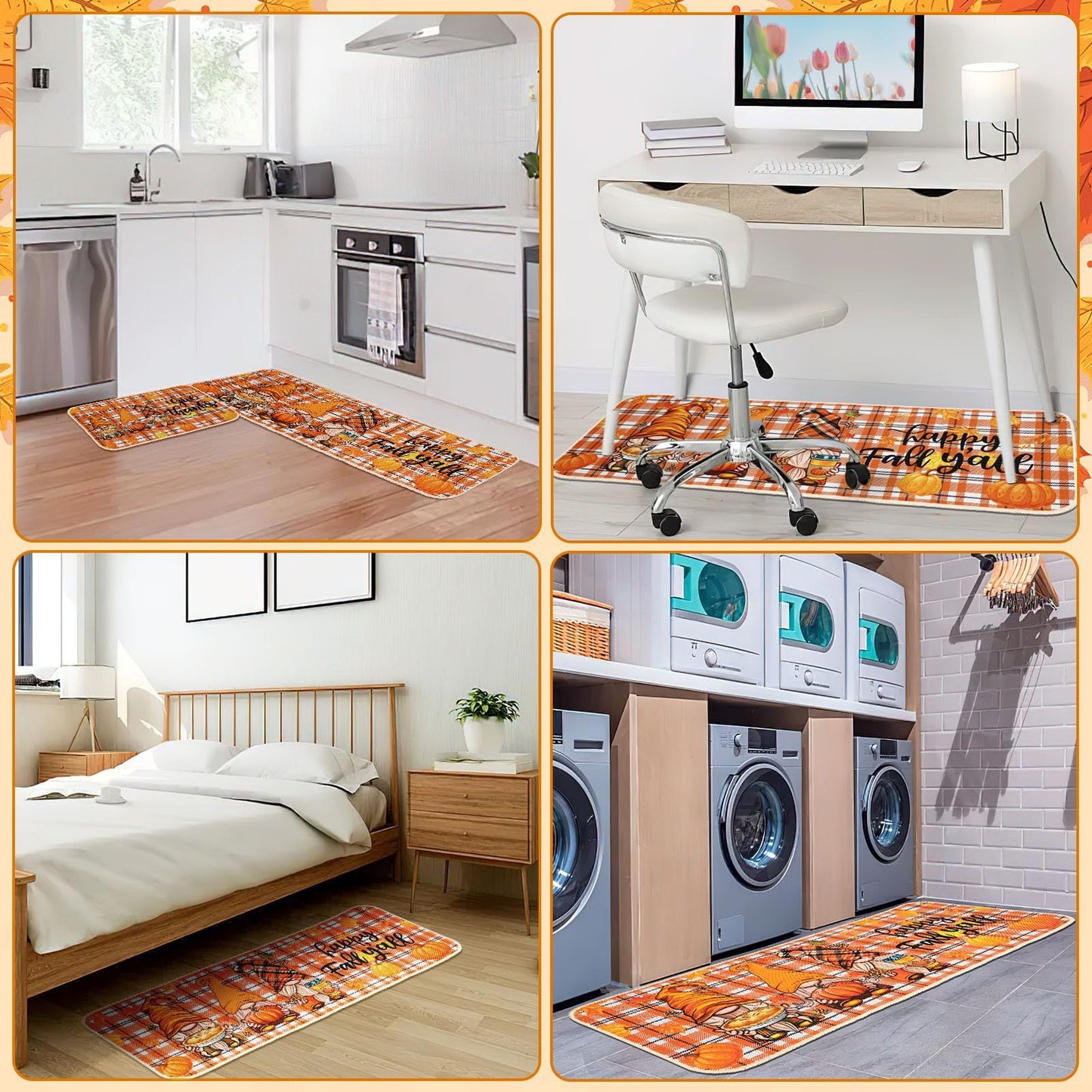 Fall Kitchen Mat Set Of 2, Autumn Kitchen Rugs Maple Leaves Kitchen Mats Decor Thanksgiving Decorative-Ban On Selling On Amazon