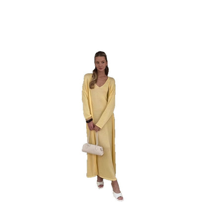 Loose Women's Casual Suits Long Sleeve Cardigan And Camisole Dress
