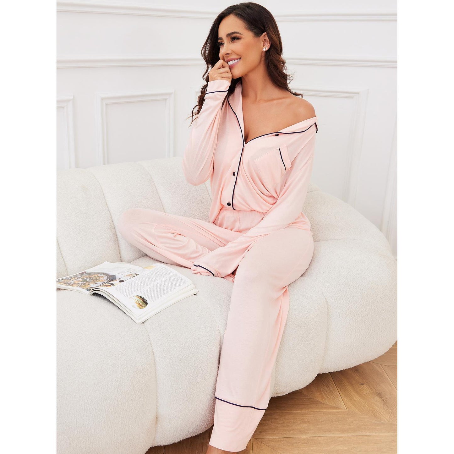 Modal Long-sleeved Shirt And Trousers Two-piece Set