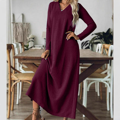 Loose Slim-fit Solid Color Long Sleeve Maxi Dress
