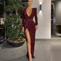 Women's Sexy Deep V Long Sleeve Slim-fit Sequined Dress